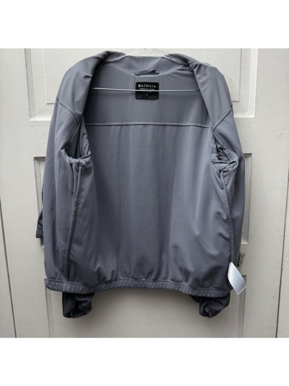 Athleta Medium Gray Ruched Sleeve Zip Front Bomber Jacket Women M - Picture 4 of 10